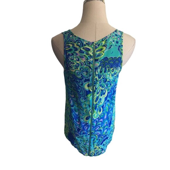 Lilly Pulitzer Top Women's Size Small Green Blue Silk Sleeveless Zip Back - Picture 4 of 7